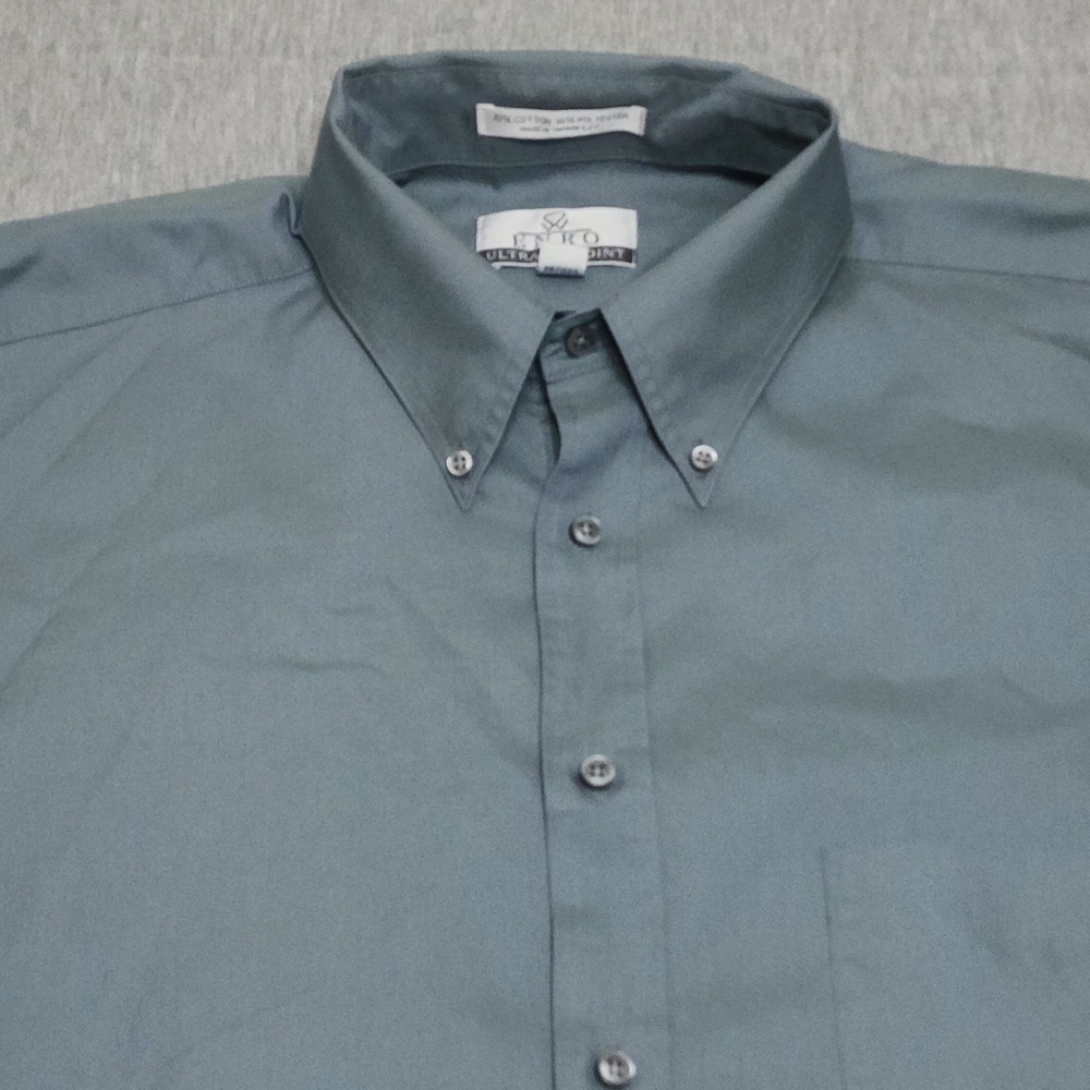 Enro Ultra Pinpoint Shirt Long Sleeve Button Down Gray Green Mens 17 37/38 TALL